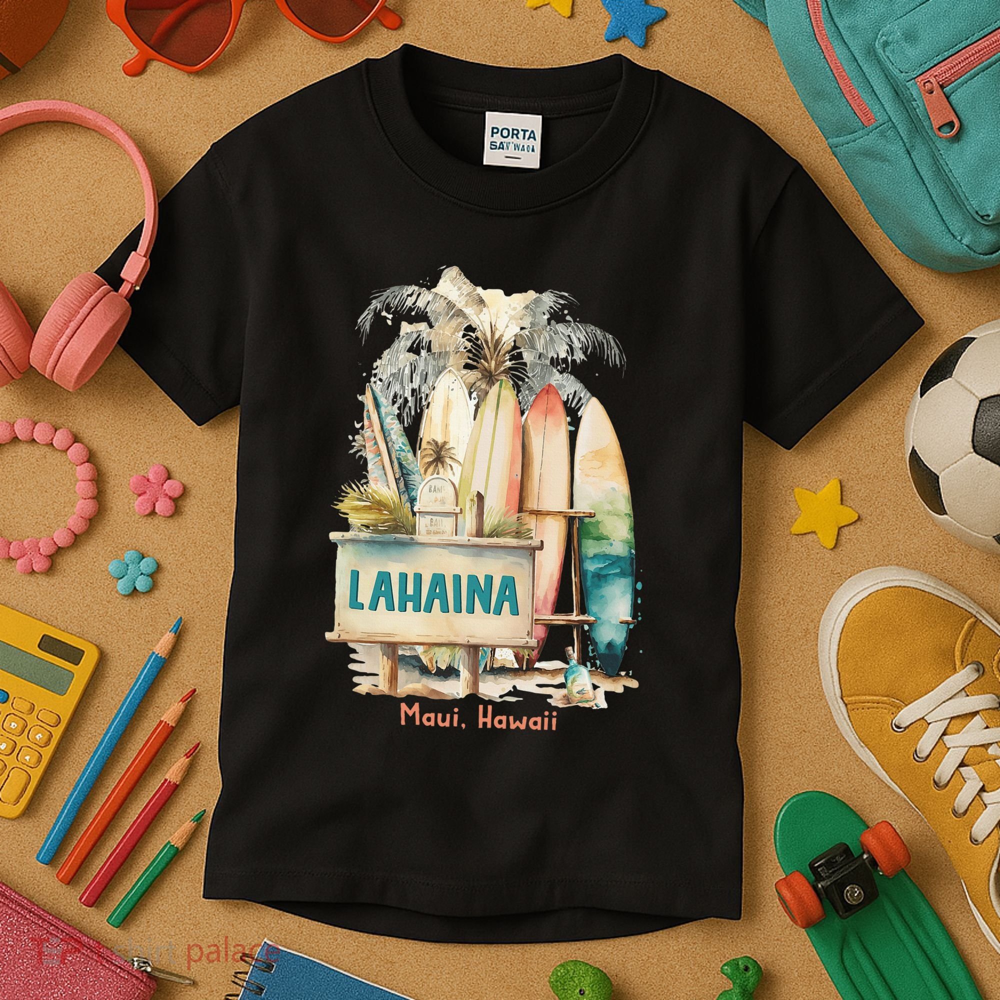 Aloha Lahaina Retro Floral Hibiscus Hawaii Palm Tree Kids T-Shirt