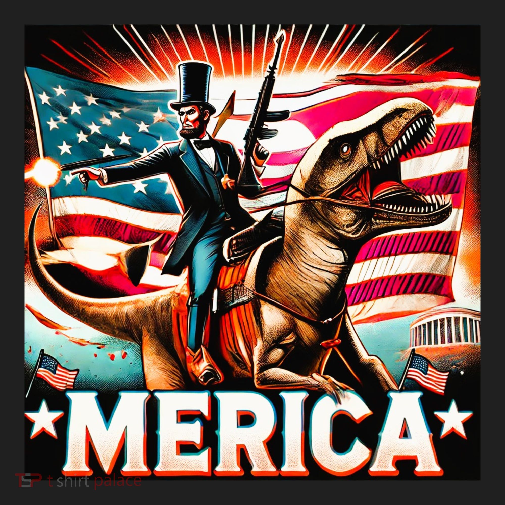 Abraham Lincoln Riding T Rex Merica Firing A Rifle Port Authority Basic Backpack