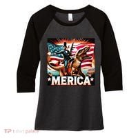 Abraham Lincoln Riding T Rex Merica Firing A Rifle Women's Tri-Blend 3/4-Sleeve Raglan Shirt thumb 0