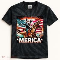 Abraham Lincoln Riding T Rex Merica Firing A Rifle Kids Tie-Dye T-Shirt thumb 0