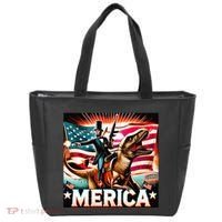 Abraham Lincoln Riding T Rex Merica Firing A Rifle Tote Bag thumb 0
