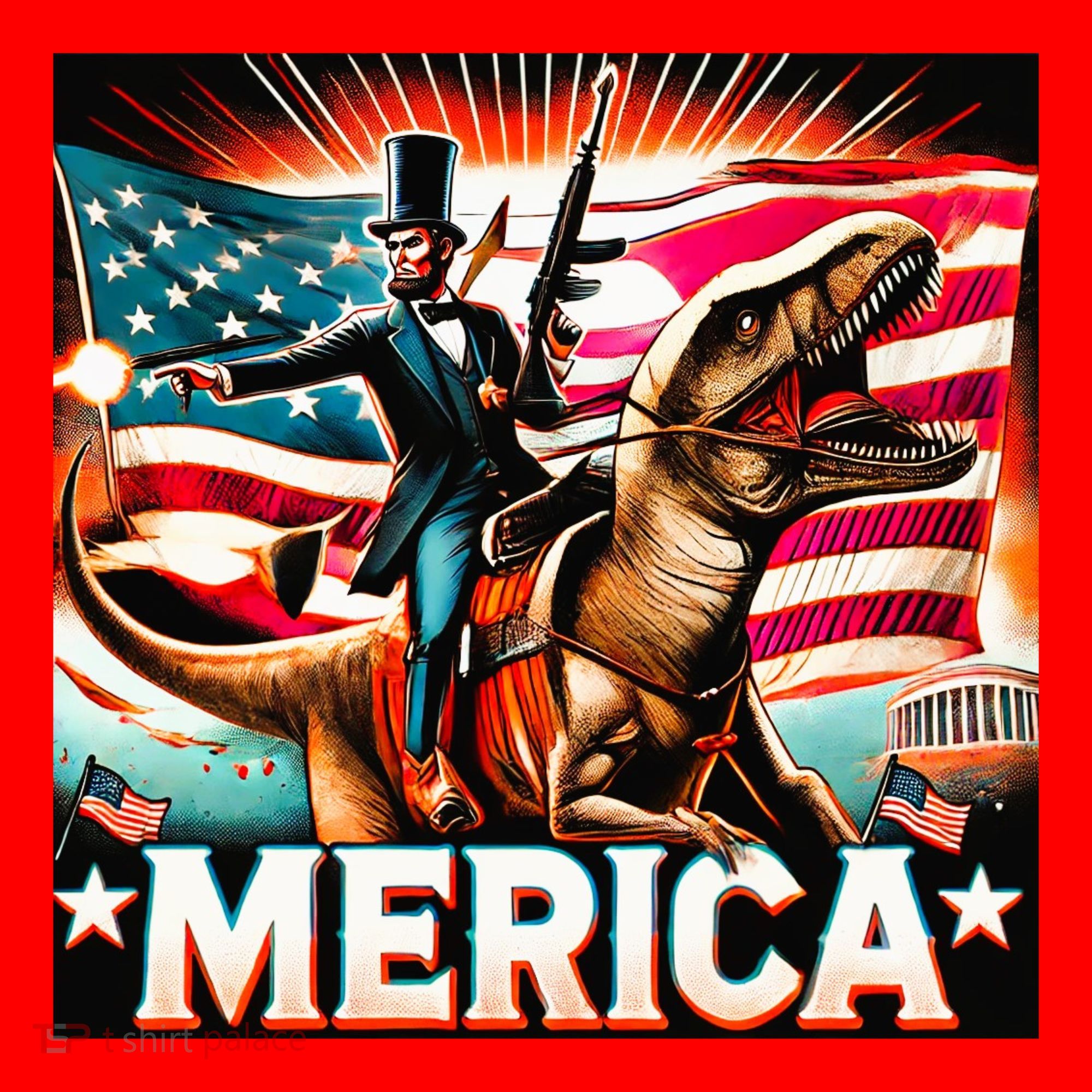 Abraham Lincoln Riding T Rex Merica Firing A Rifle Santa Hat