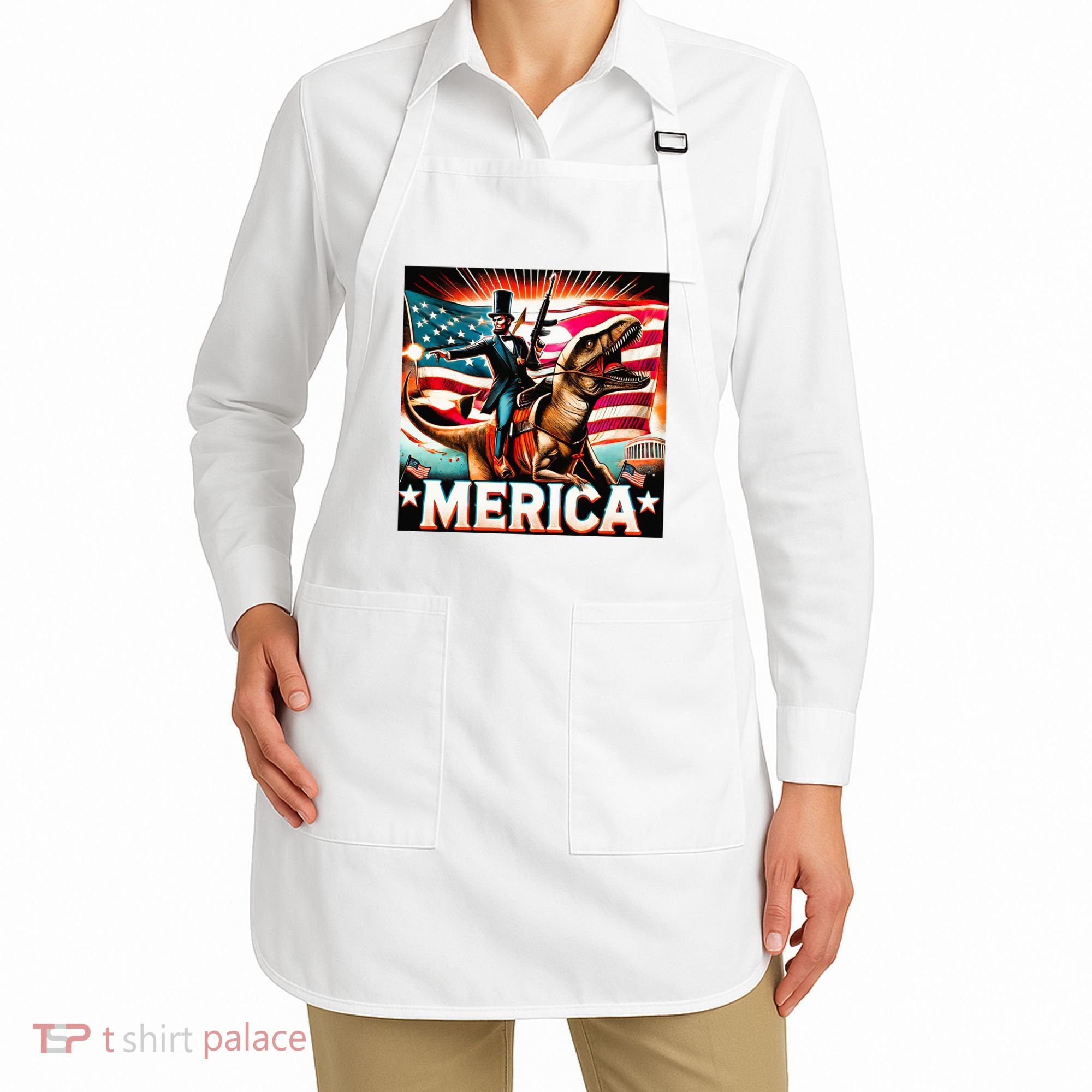 Abraham Lincoln Riding T Rex Merica Firing A Rifle Apron