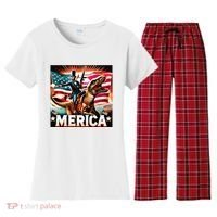 Abraham Lincoln Riding T Rex Merica Firing A Rifle Women's Flannel Pajama Set thumb 0