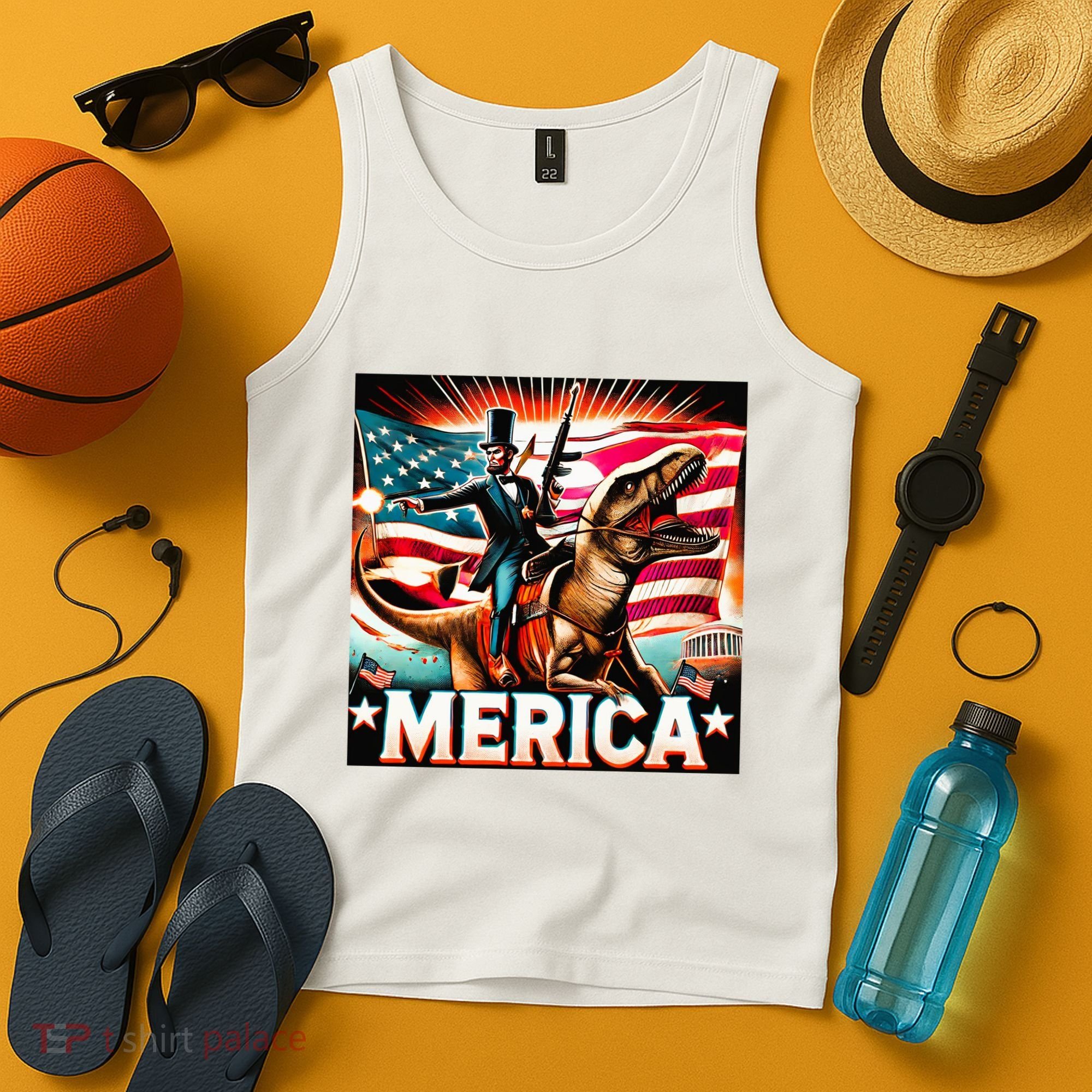 Abraham Lincoln Riding T Rex Merica Firing A Rifle Tank Top