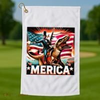 Abraham Lincoln Riding T Rex Merica Firing A Rifle Golf Towel thumb 1