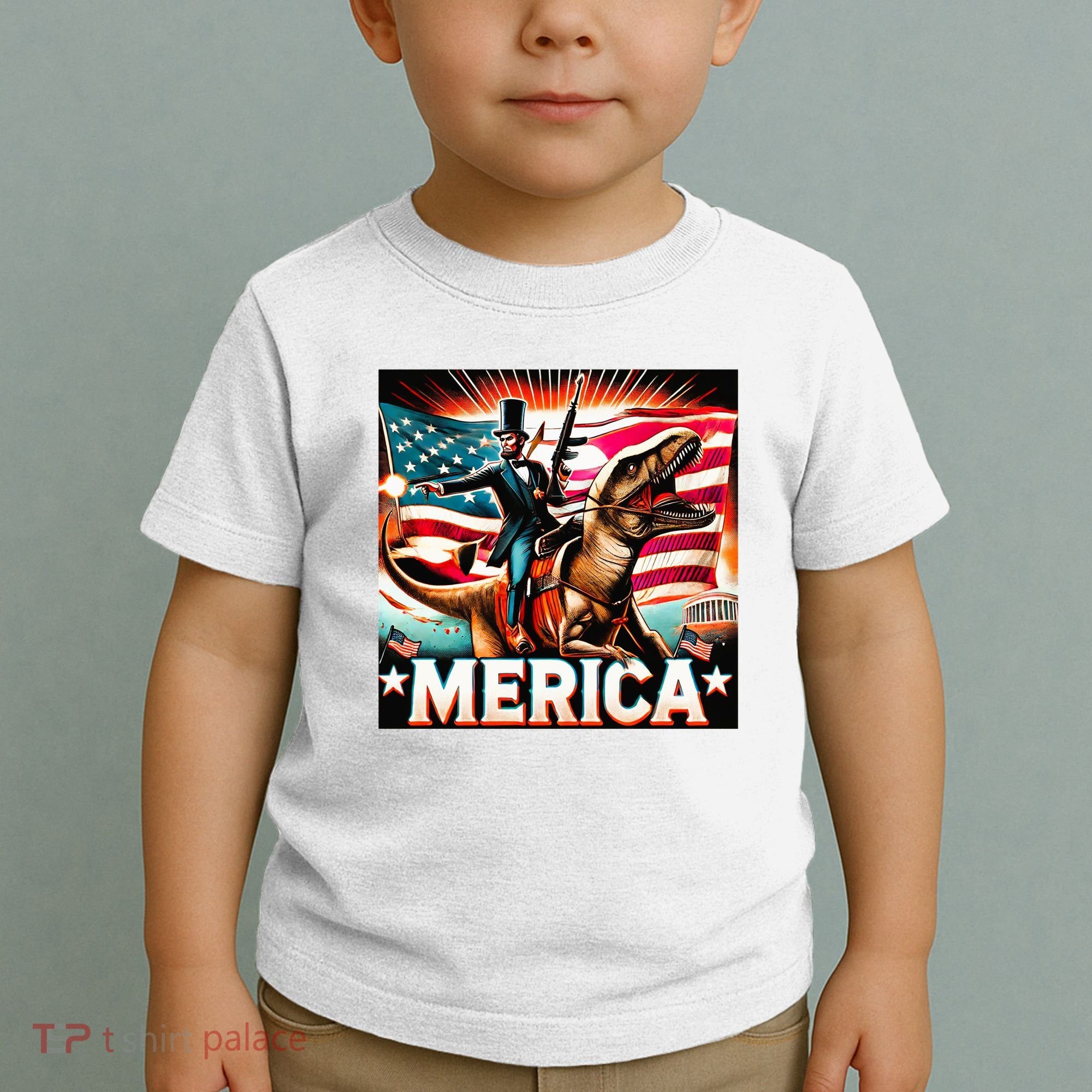 Abraham Lincoln Riding T Rex Merica Firing A Rifle Toddler T-Shirt