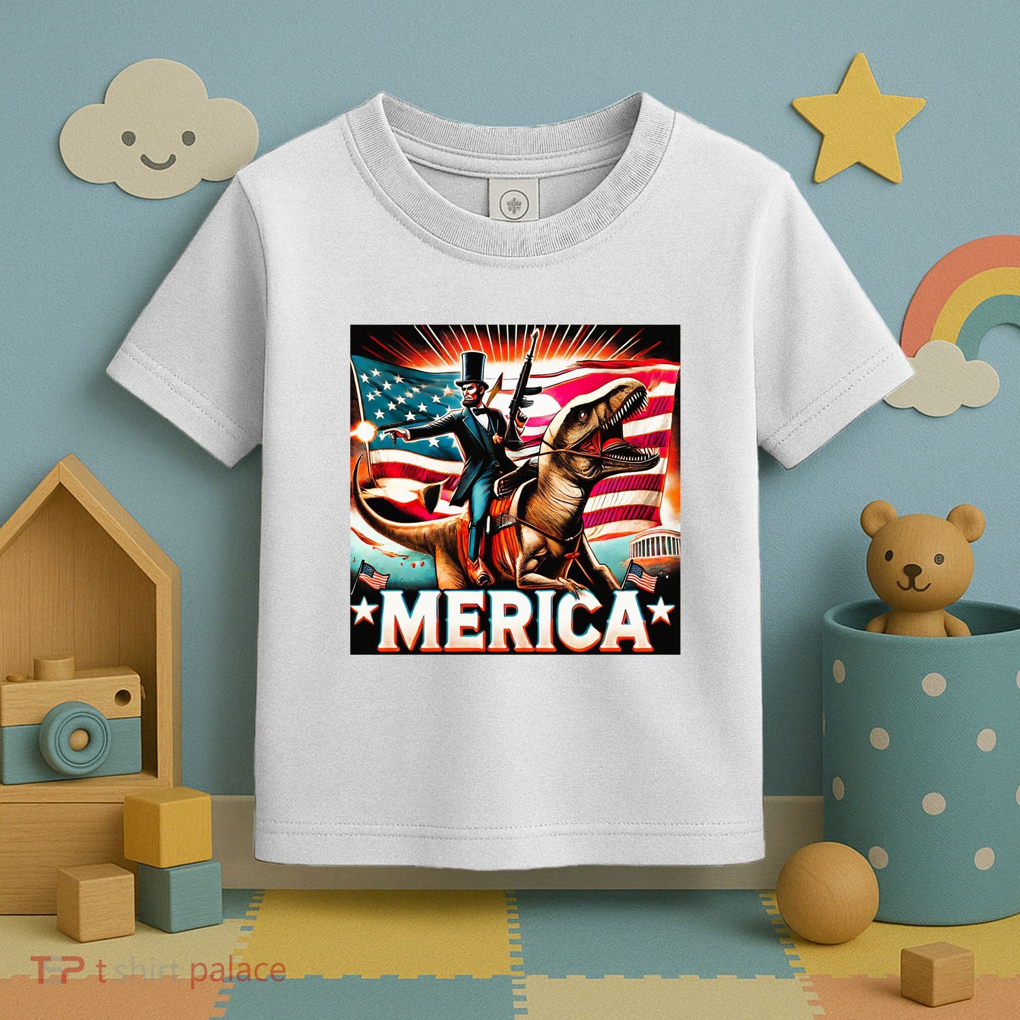 Abraham Lincoln Riding T Rex Merica Firing A Rifle Toddler T-Shirt