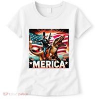 Abraham Lincoln Riding T Rex Merica Firing A Rifle Women's T-Shirt thumb 0