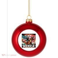 Abraham Lincoln Riding T Rex Merica Firing A Rifle Plastic Christmas Ball Ornament thumb 0