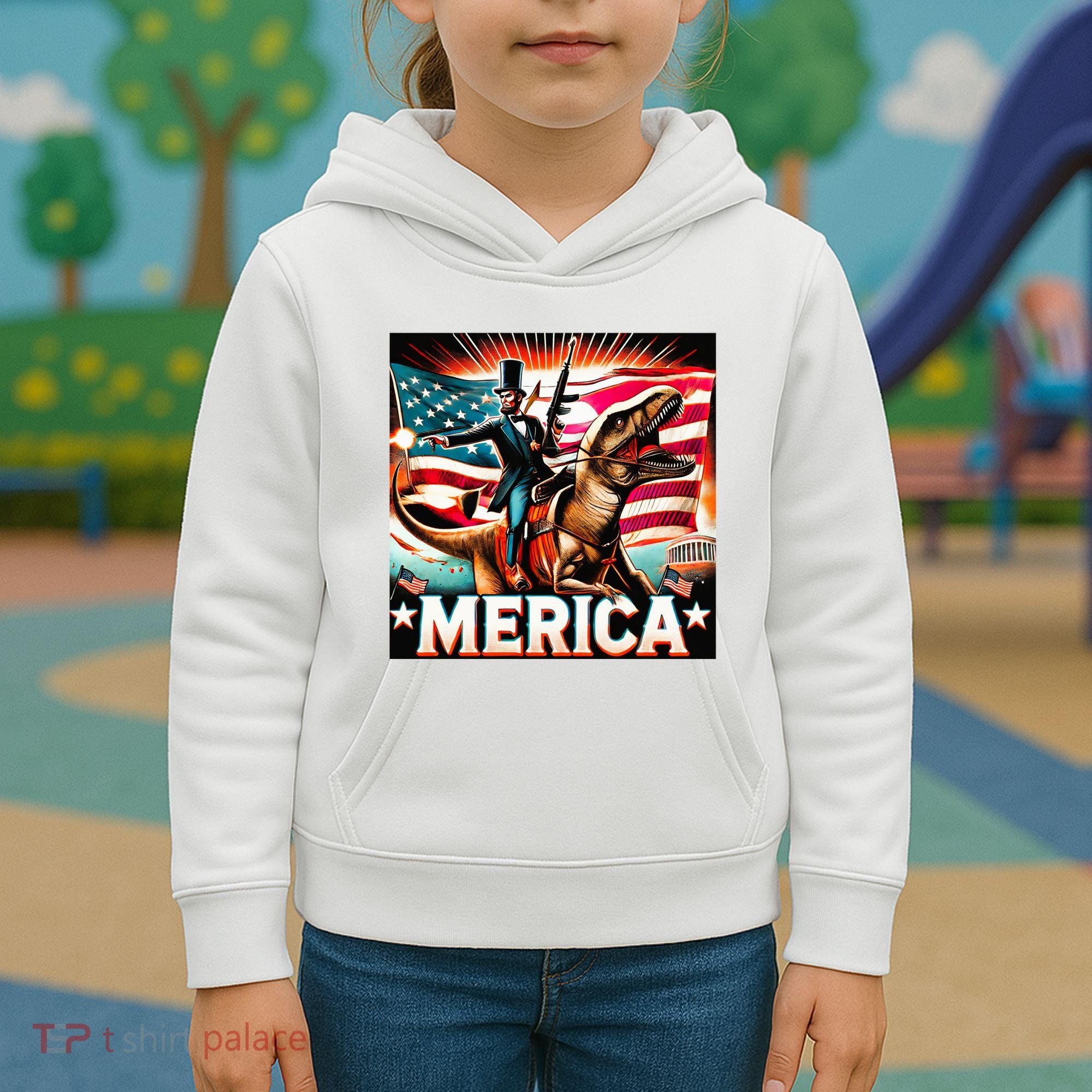 Abraham Lincoln Riding T Rex Merica Firing A Rifle Kids Hoodie