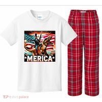 Abraham Lincoln Riding T Rex Merica Firing A Rifle Kids Plaid Pajama Set thumb 0