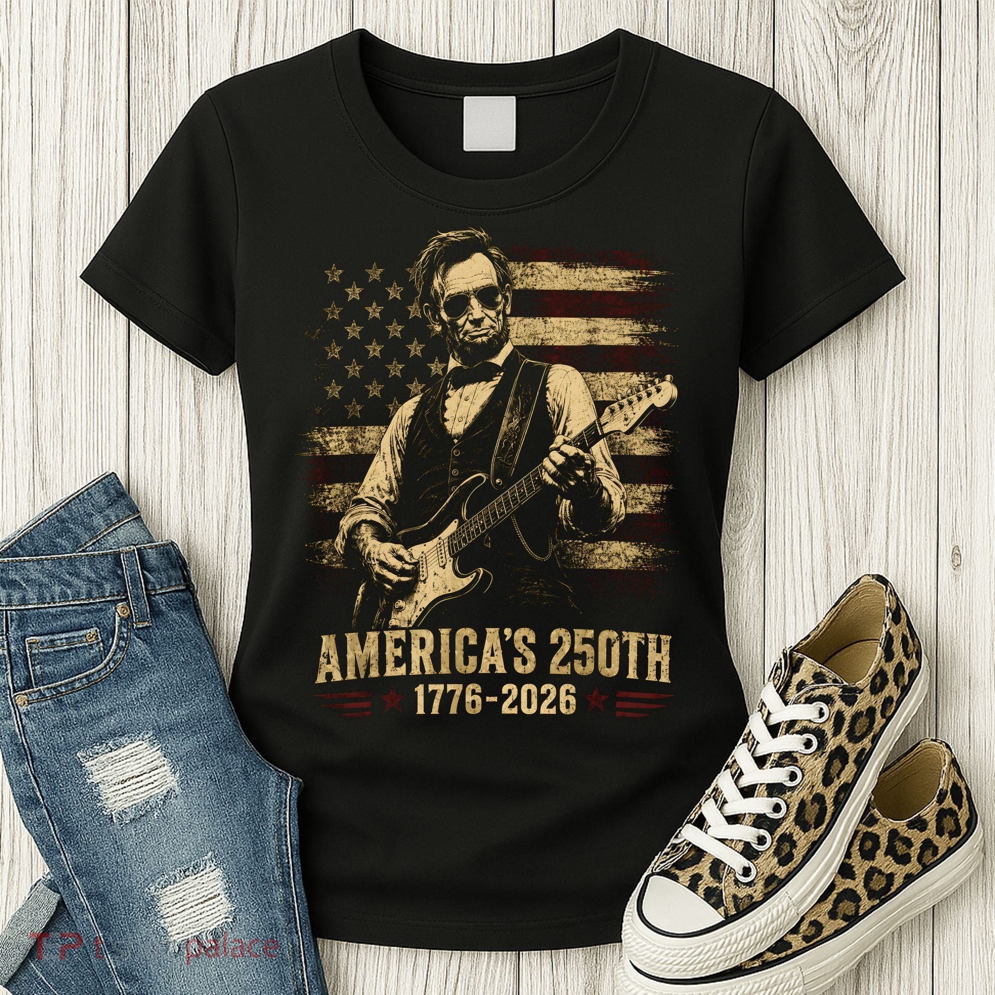 Abraham Lincoln Rocking Out for America's 250th Celebration Women's T-Shirt