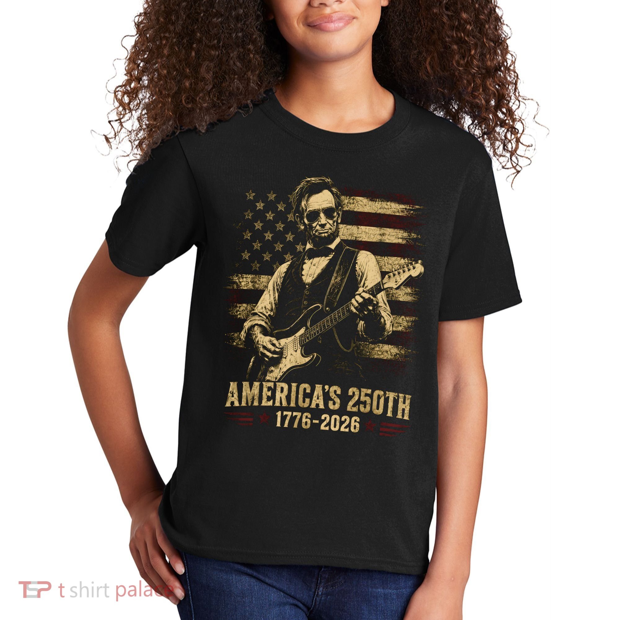 Abraham Lincoln Rocking Out for America's 250th Celebration Kids T-Shirt
