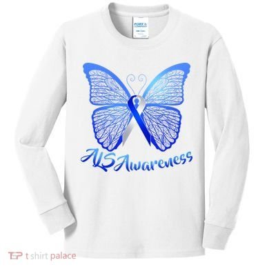 ALS Awareness Butterfly Kids Long Sleeve Shirt