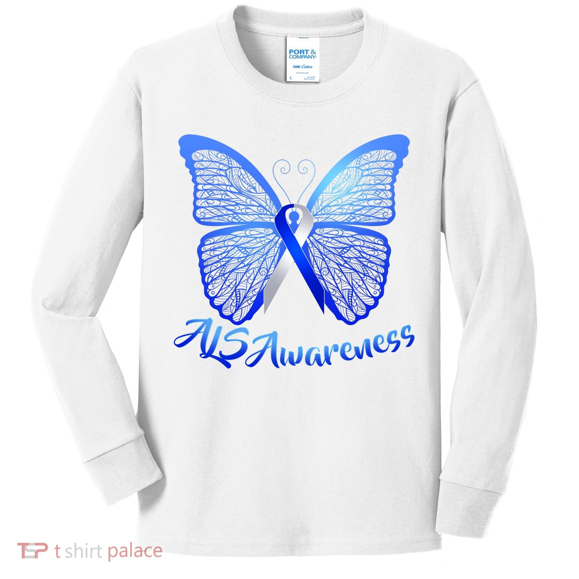 ALS Awareness Butterfly Kids Long Sleeve Shirt
