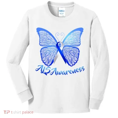 ALS Awareness Butterfly Kids Long Sleeve Shirt