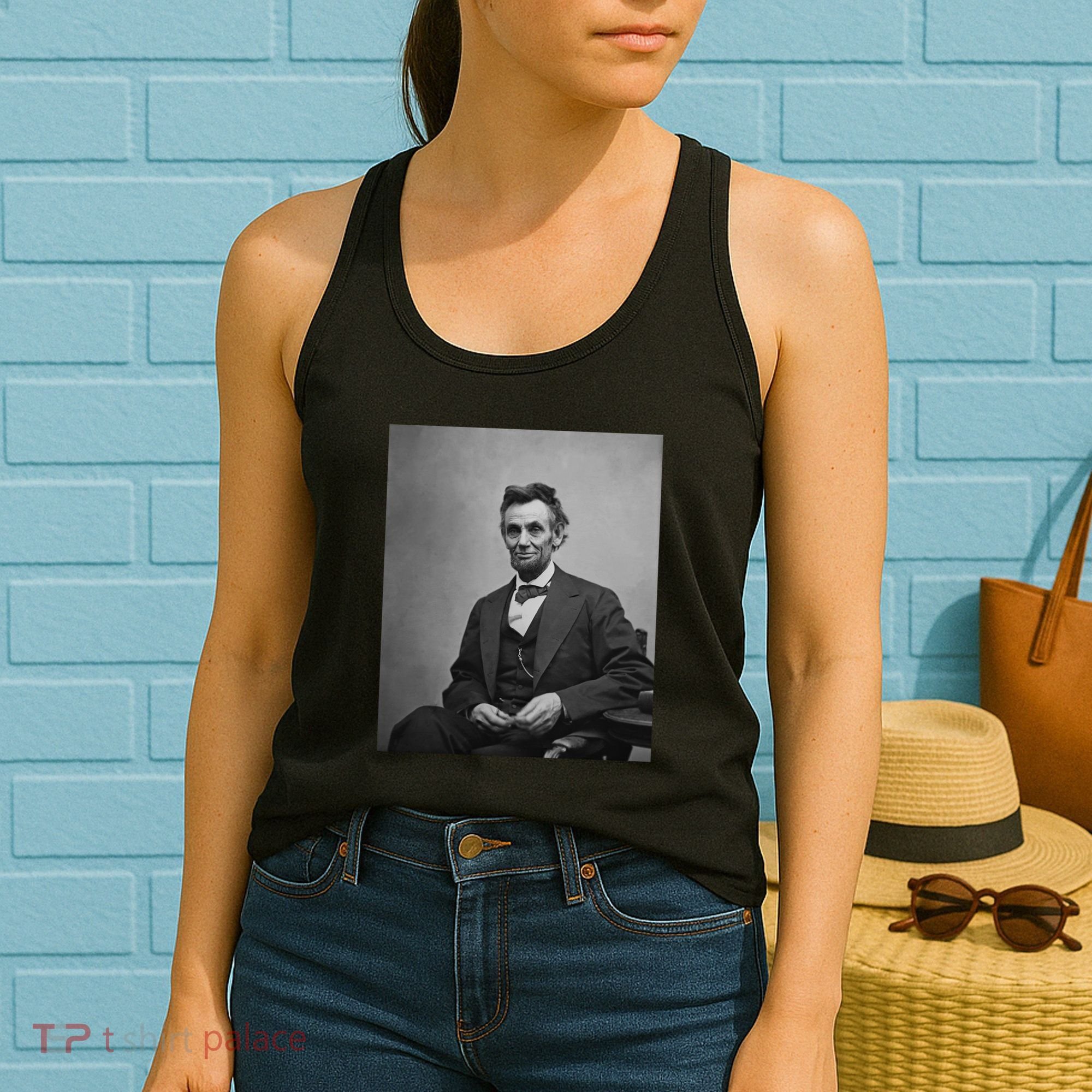 Abraham Lincoln Seated And Holding His Spectacles And A Pencil On Feb 1865 Women's Tank Top