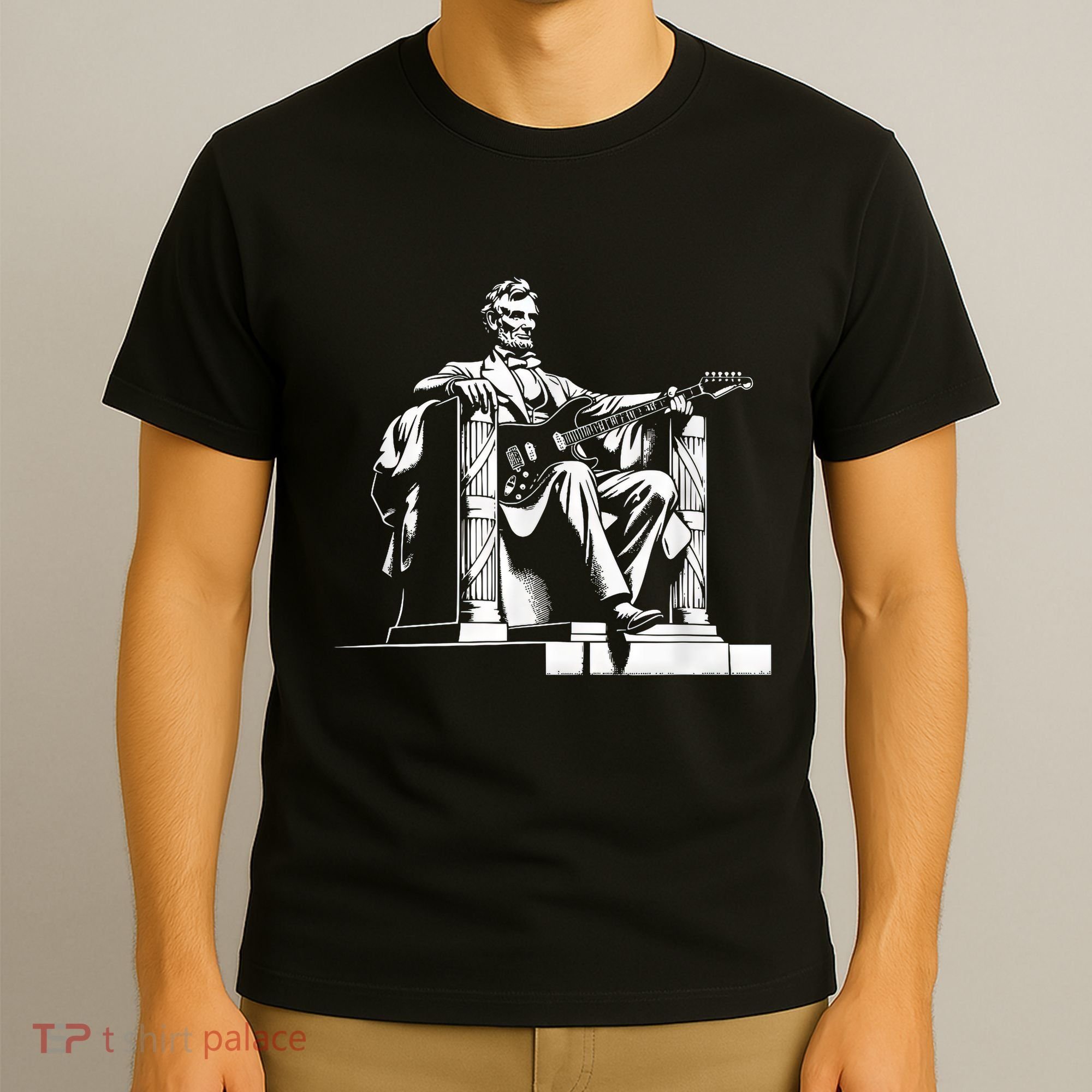 Abraham Lincoln Statue Playing Electric Guitar Funny T-Shirt