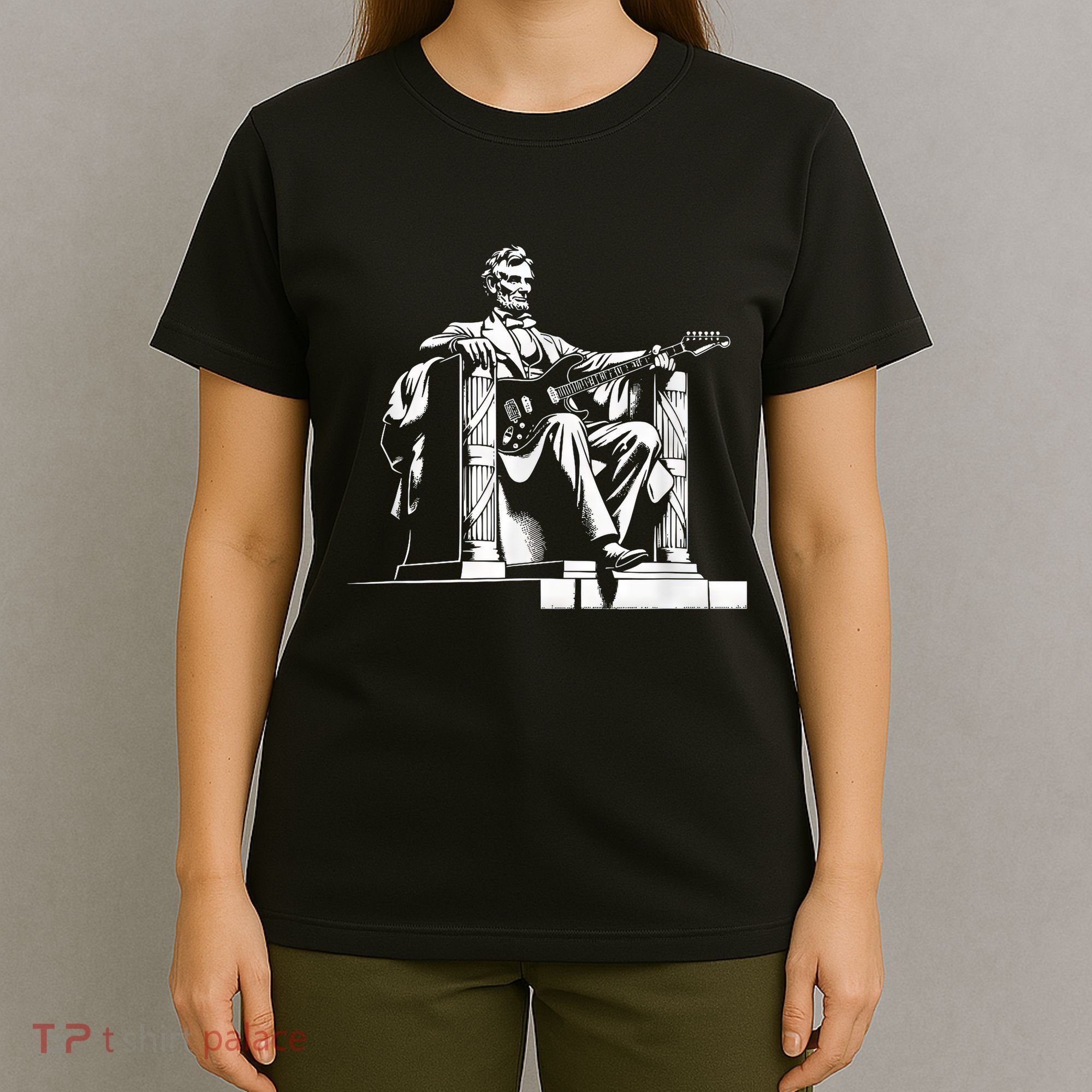 Abraham Lincoln Statue Playing Electric Guitar Funny T-Shirt