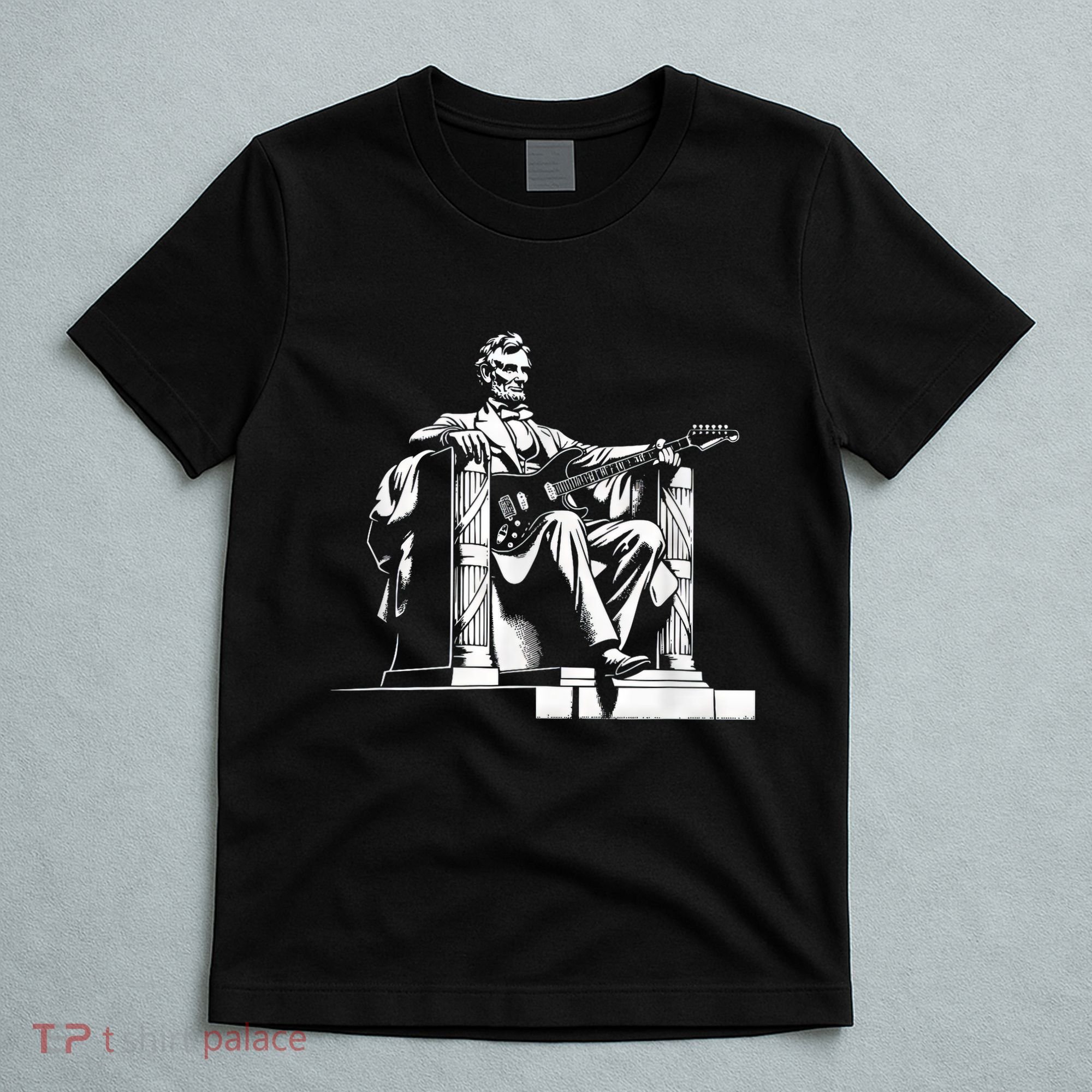 Abraham Lincoln Statue Playing Electric Guitar Funny T-Shirt