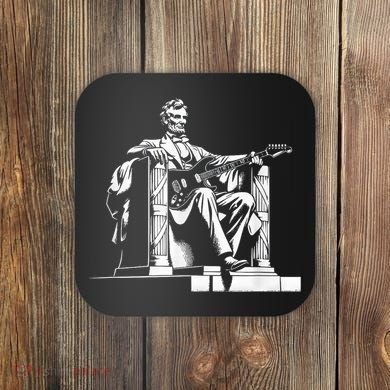 Abraham Lincoln Statue Playing Electric Guitar Funny Coaster
