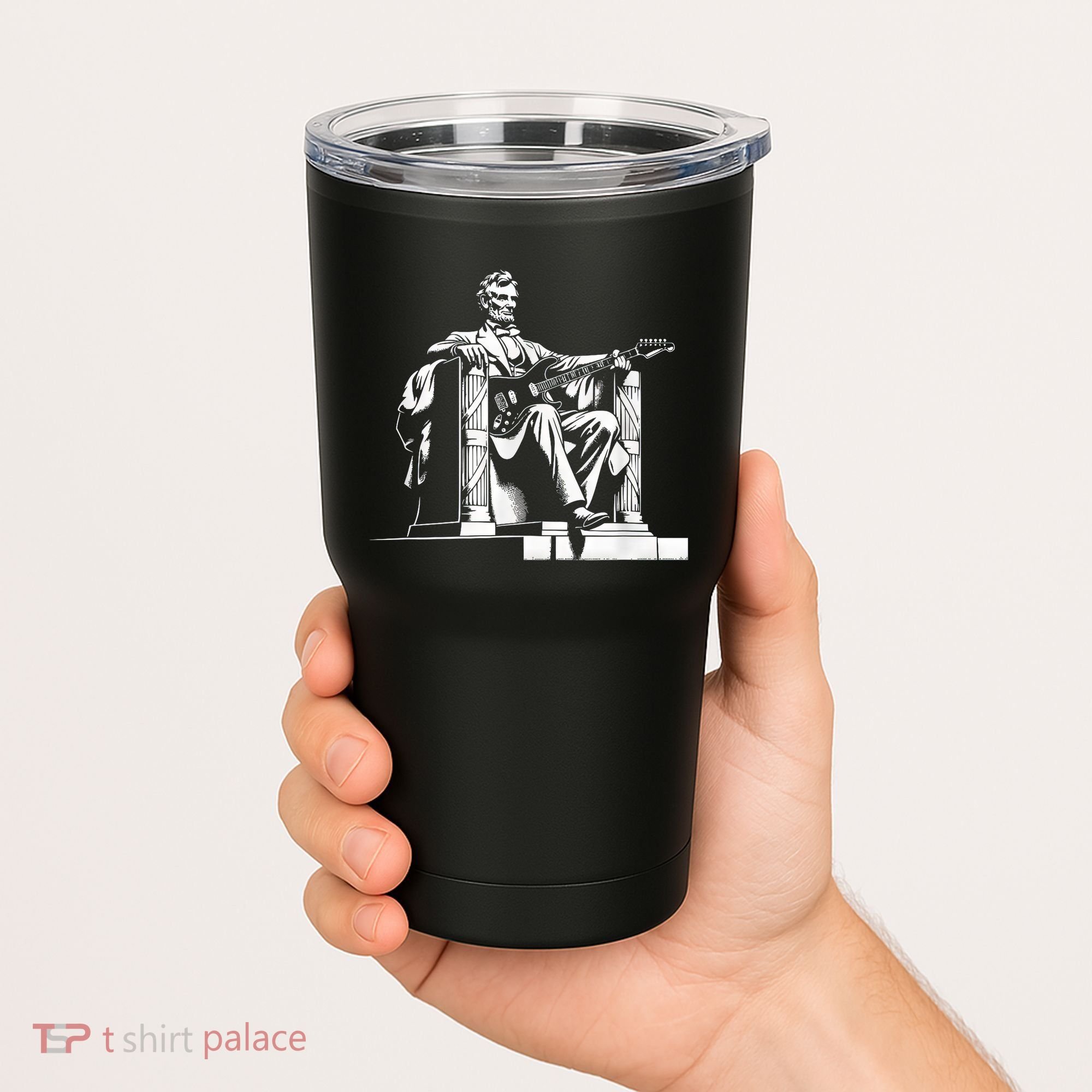 Abraham Lincoln Statue Playing Electric Guitar Funny Tumbler