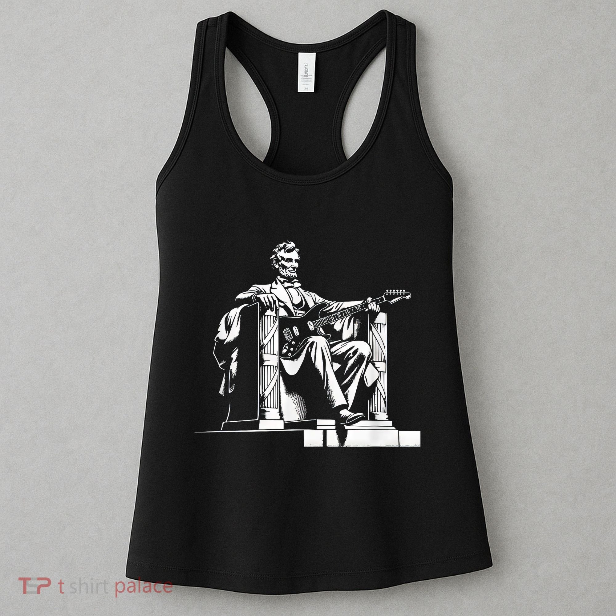 Abraham Lincoln Statue Playing Electric Guitar Funny Women's Tank Top