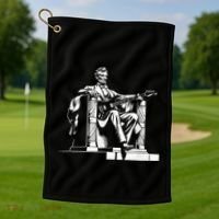 Abraham Lincoln Statue Playing Electric Guitar Funny Golf Towel thumb 1