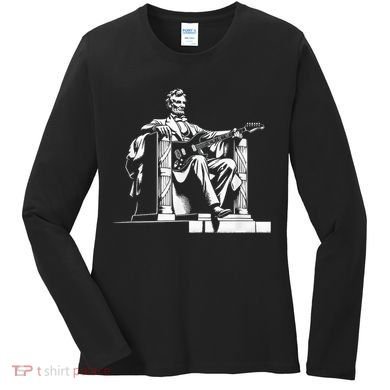 Abraham Lincoln Statue Playing Electric Guitar Funny Women's Long Sleeve Shirt