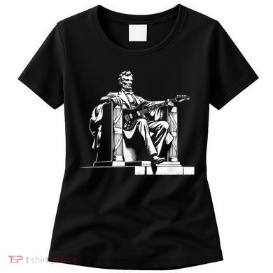 Abraham Lincoln Statue Playing Electric Guitar Funny Women's T-Shirt