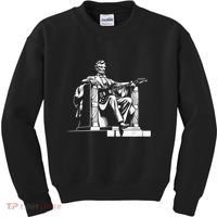 Abraham Lincoln Statue Playing Electric Guitar Funny Kids Sweatshirt thumb 0