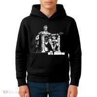 Abraham Lincoln Statue Playing Electric Guitar Funny Kids Hoodie thumb 4