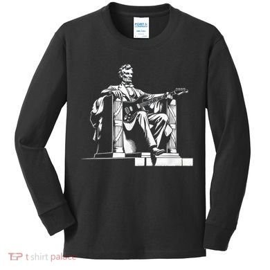 Abraham Lincoln Statue Playing Electric Guitar Funny Kids Long Sleeve Shirt