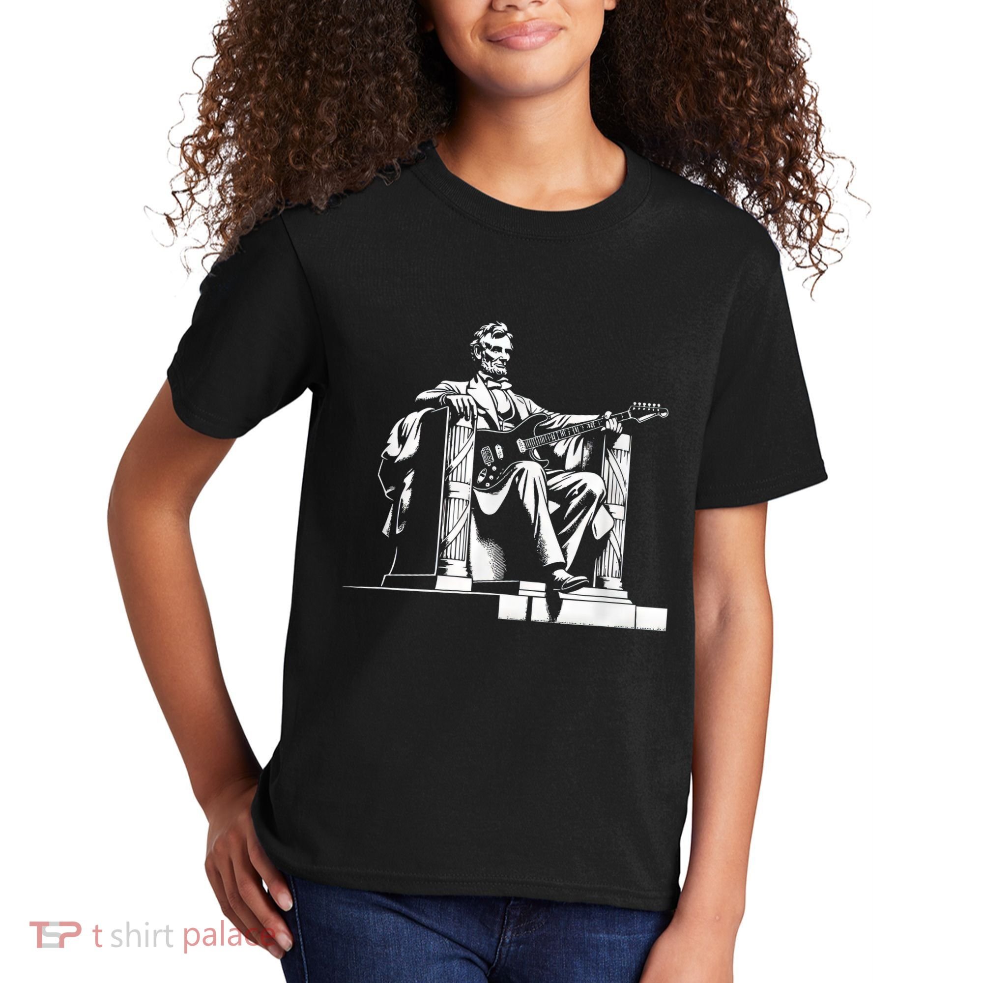 Abraham Lincoln Statue Playing Electric Guitar Funny Kids T-Shirt