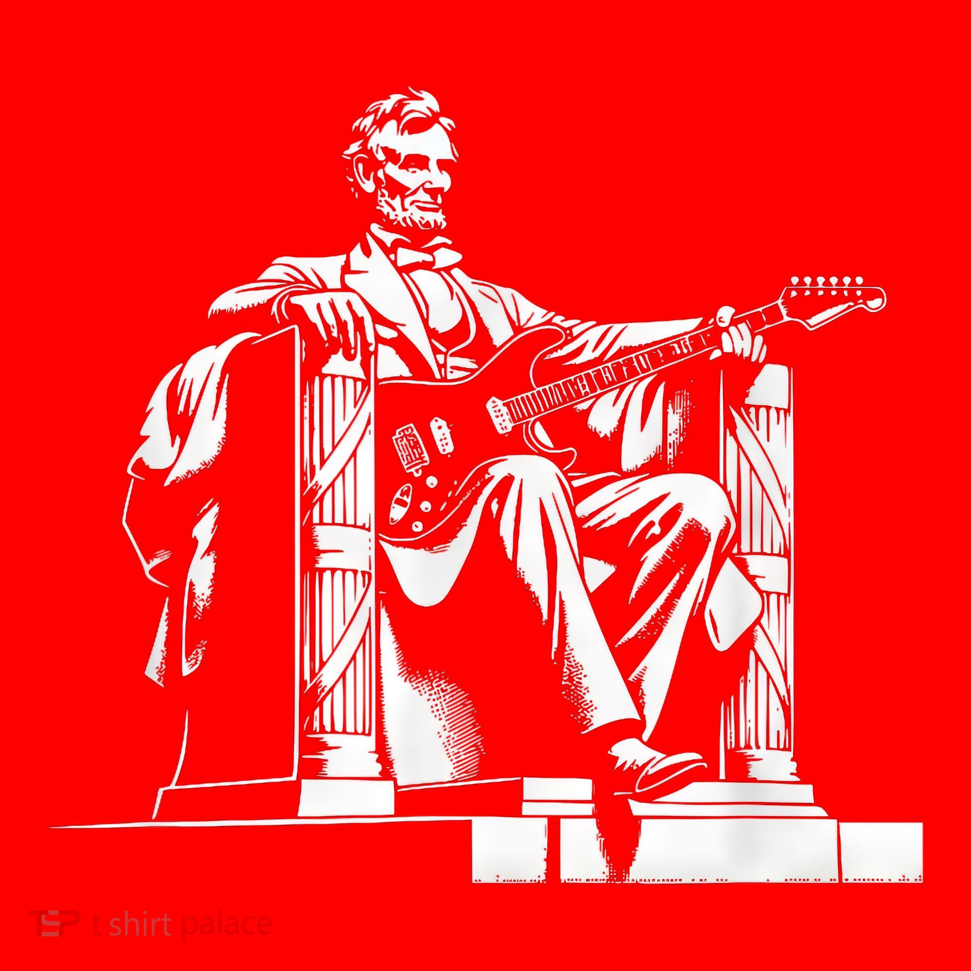 Abraham Lincoln Statue Playing Electric Guitar Funny Santa Hat