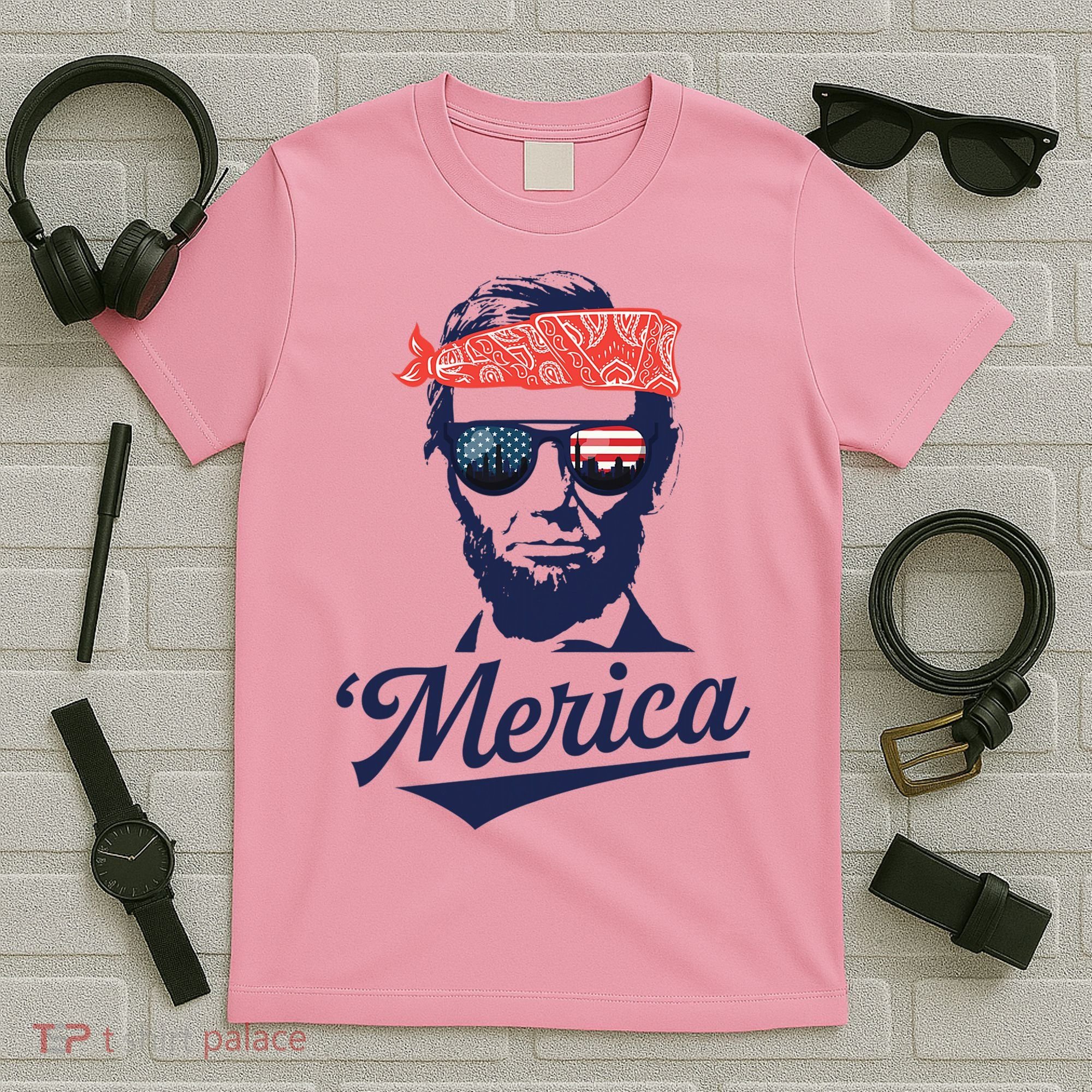 Abraham Lincoln Sunglasses Bandana Merica T-Shirt