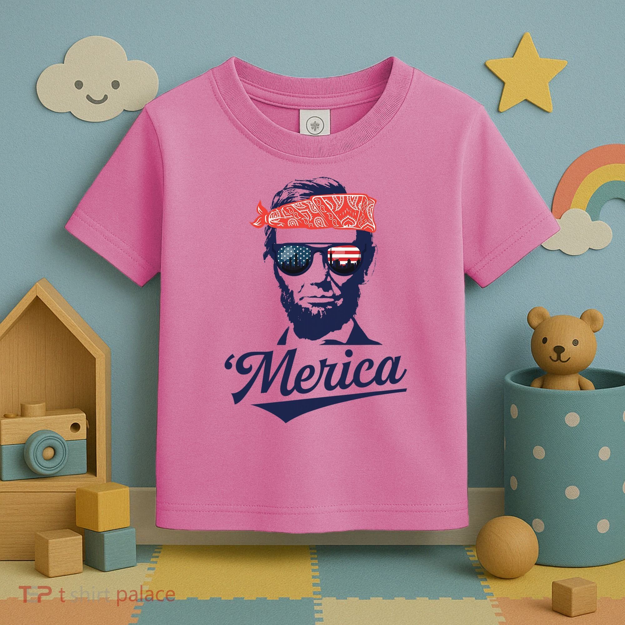 Abraham Lincoln Sunglasses Bandana Merica Toddler T-Shirt