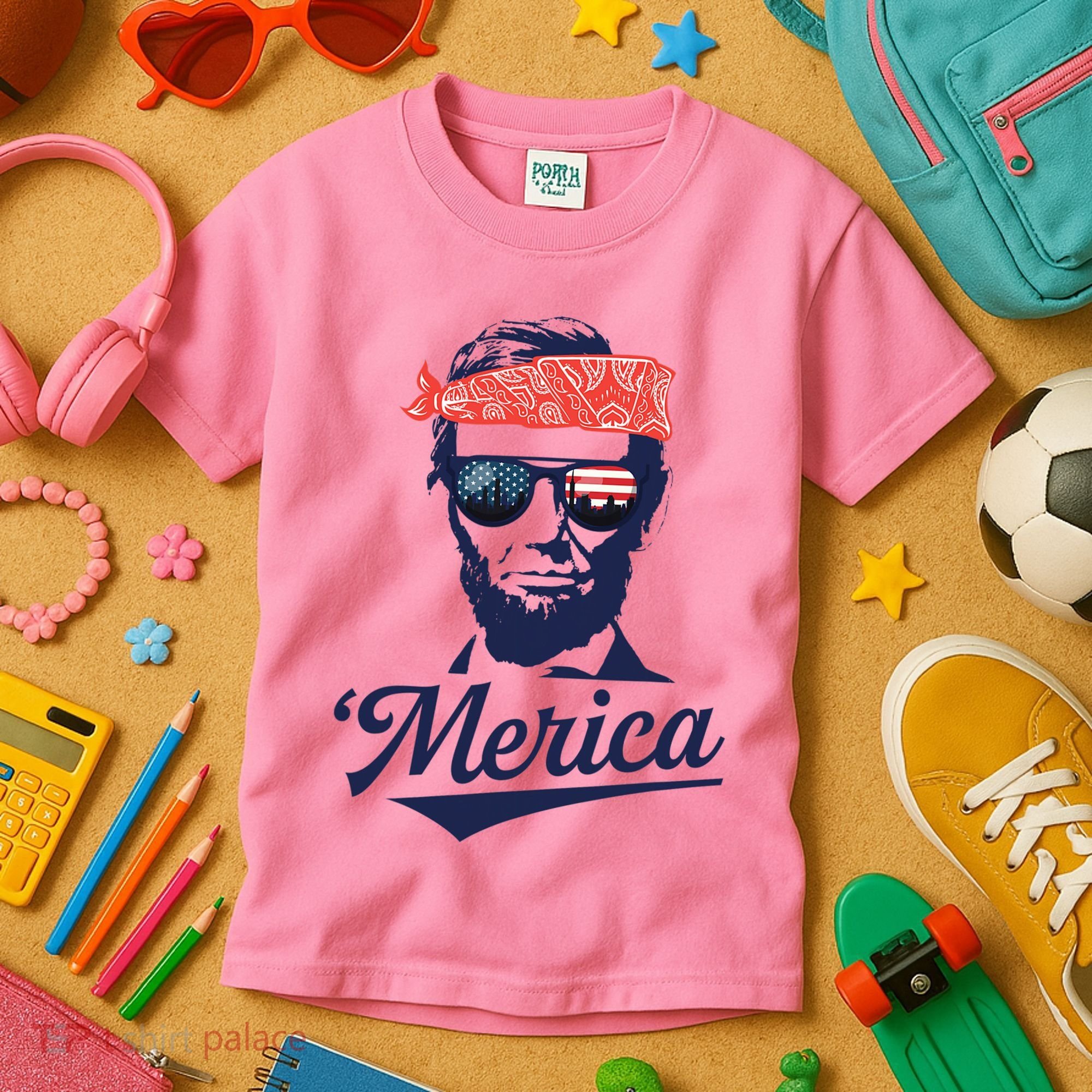 Abraham Lincoln Sunglasses Bandana Merica Kids T-Shirt