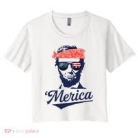 Abraham Lincoln Sunglasses Bandana Merica Women's Crop Top Tee thumb 0