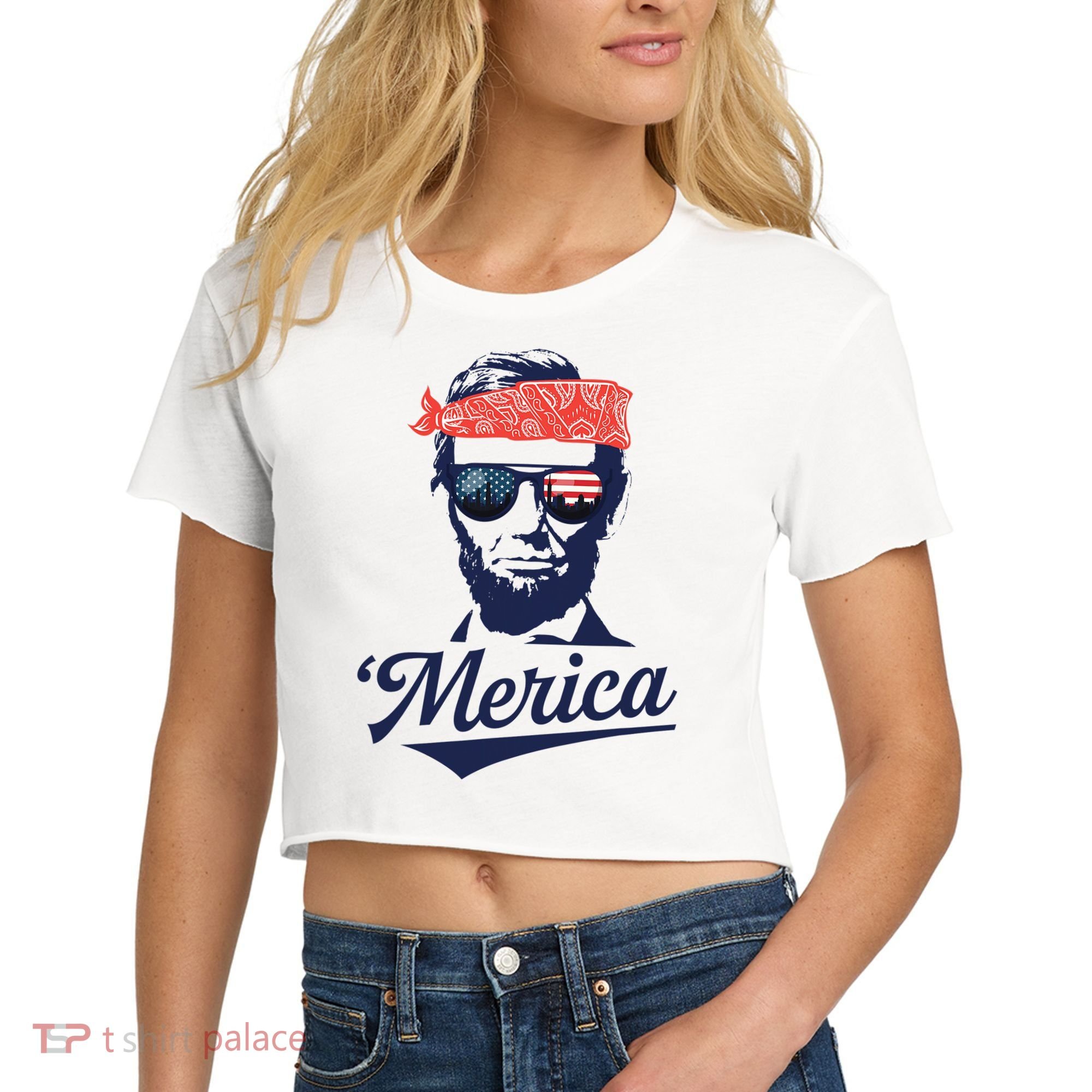 Abraham Lincoln Sunglasses Bandana Merica Women's Crop Top Tee