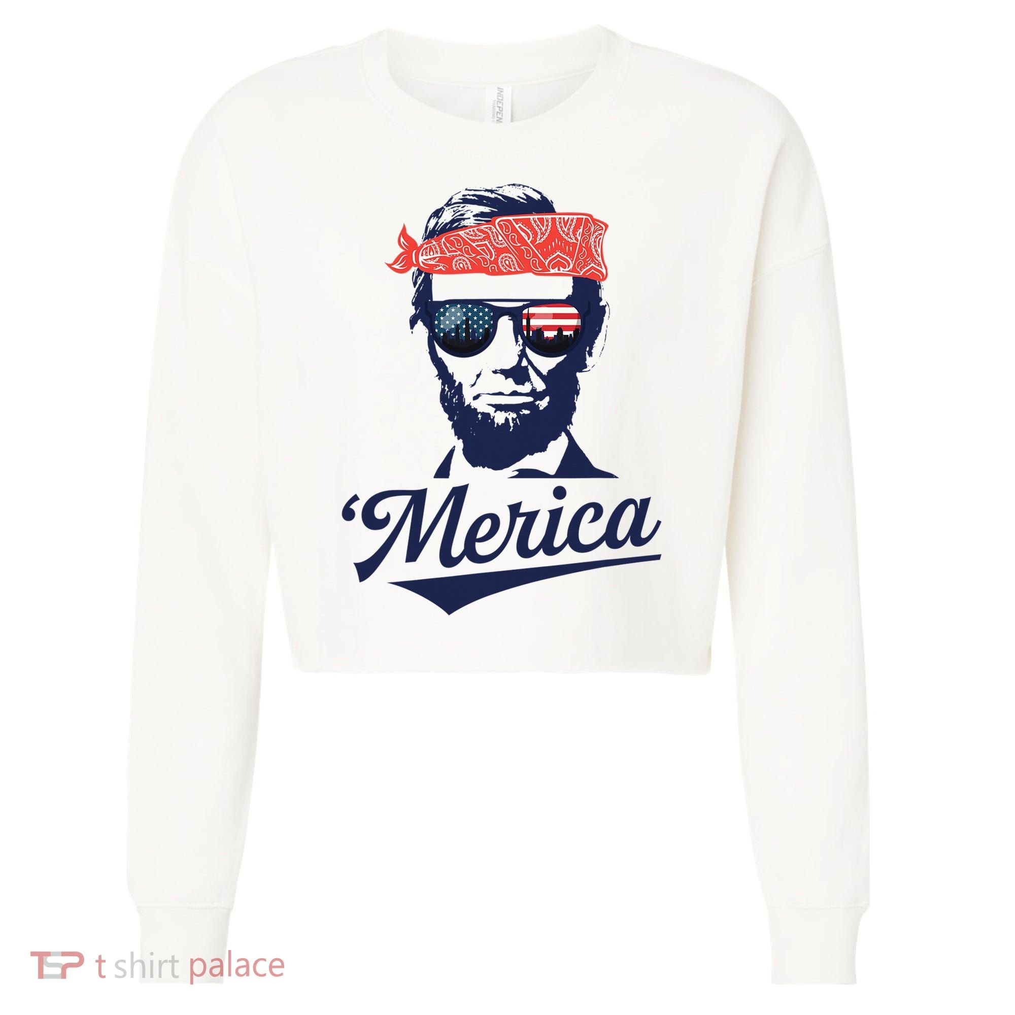 Abraham Lincoln Sunglasses Bandana Merica Cropped Pullover Crew