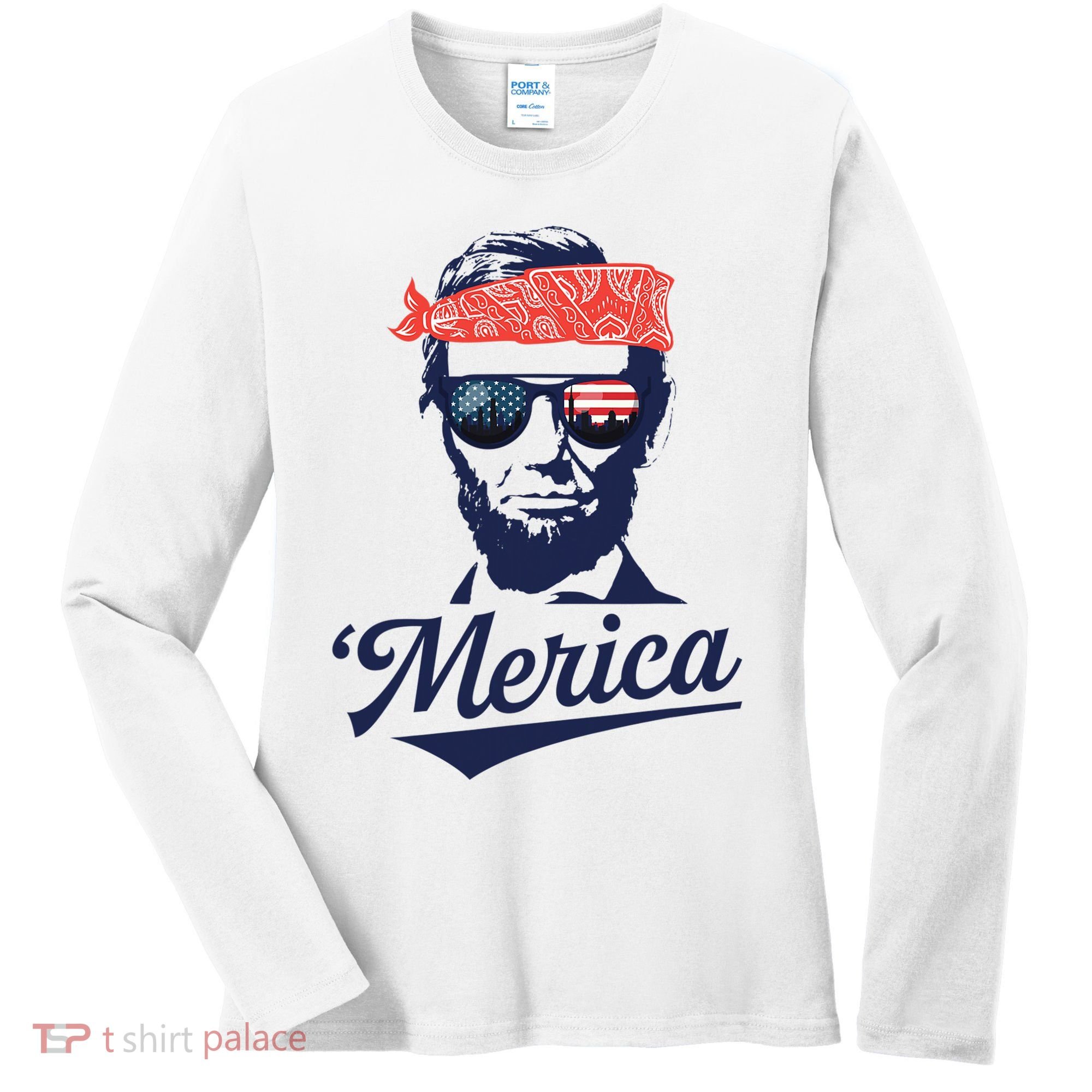 Abraham Lincoln Sunglasses Bandana Merica Women's Long Sleeve Shirt
