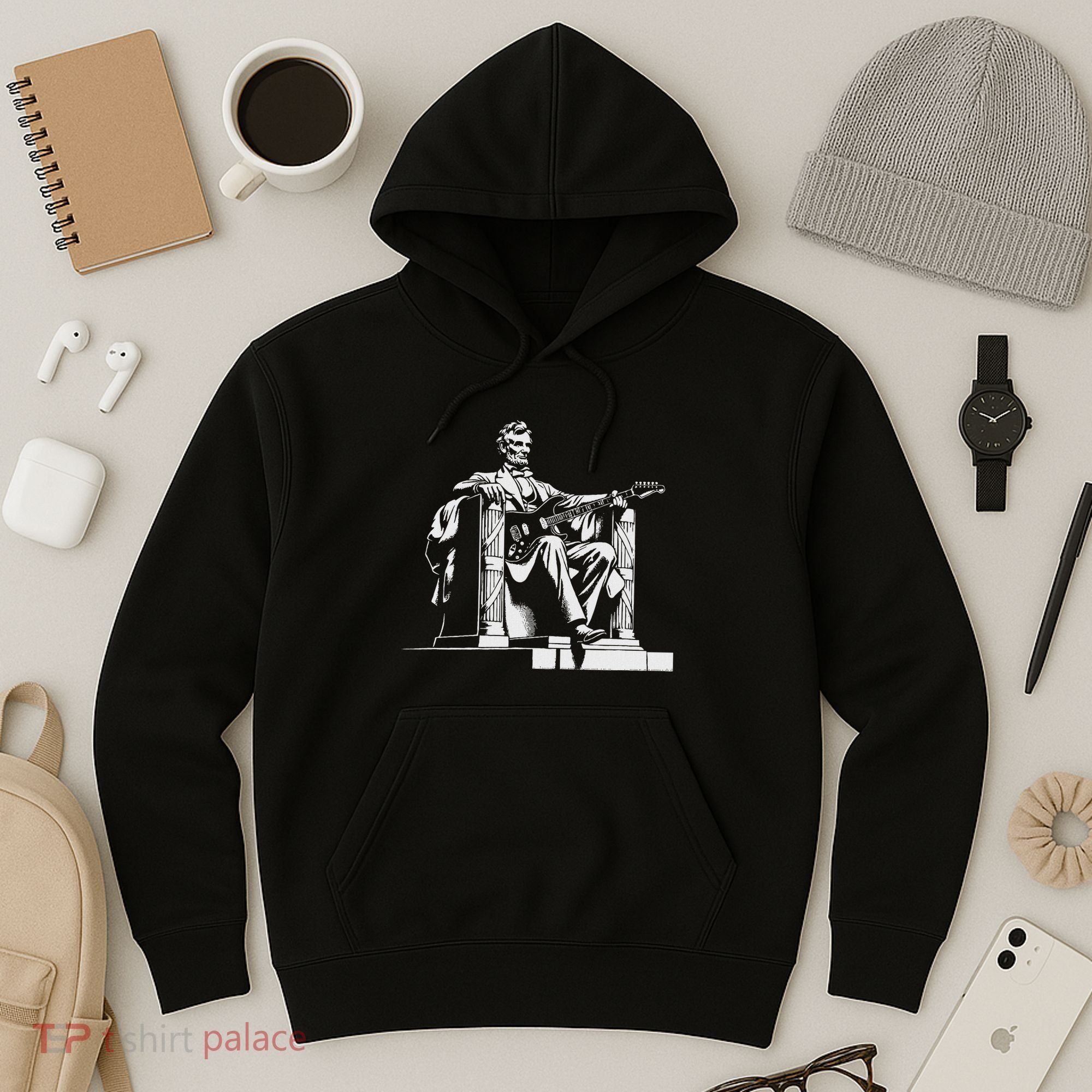 Abraham Lincoln Statue Playing Electric Guitar Funny Hoodie