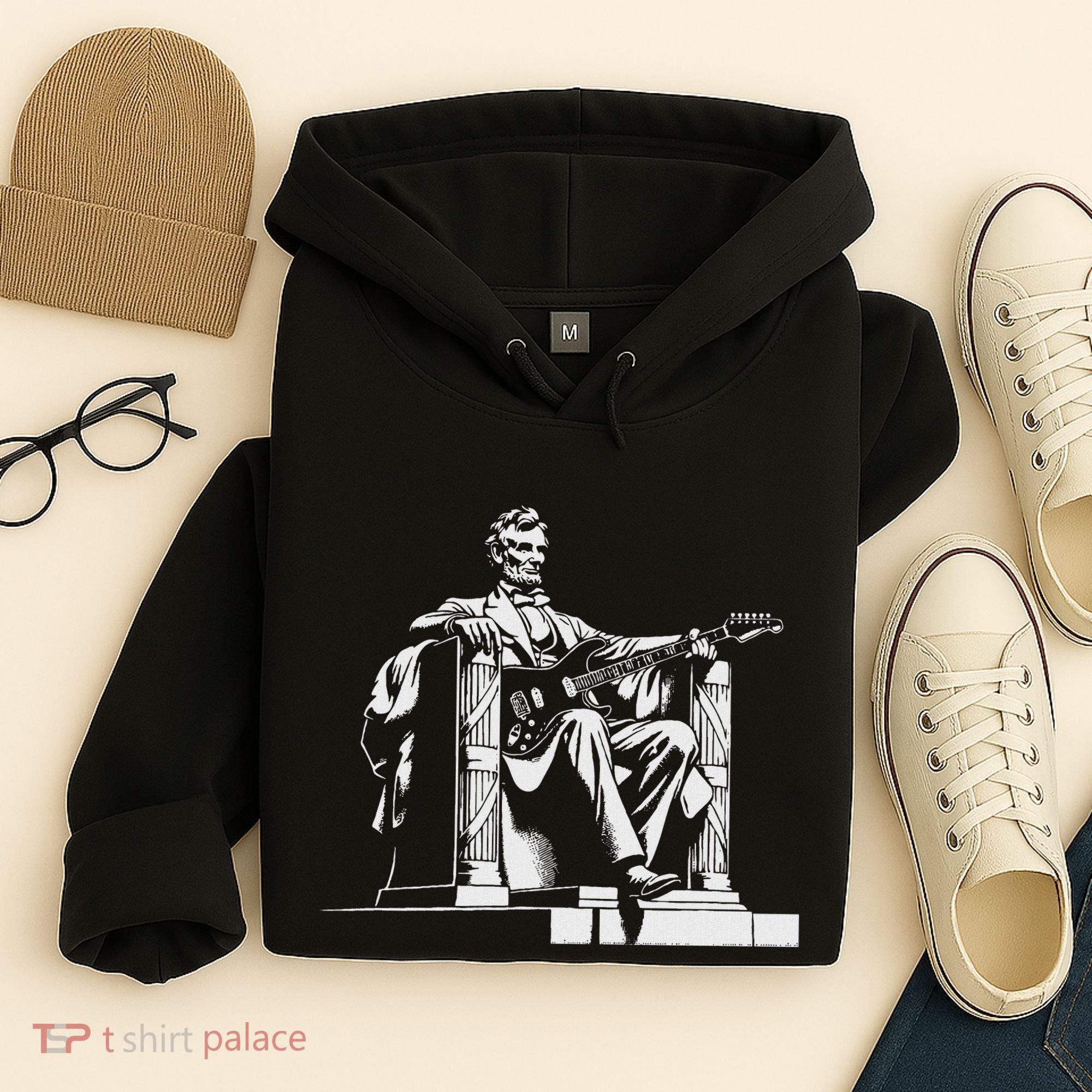 Abraham Lincoln Statue Playing Electric Guitar Funny Hoodie