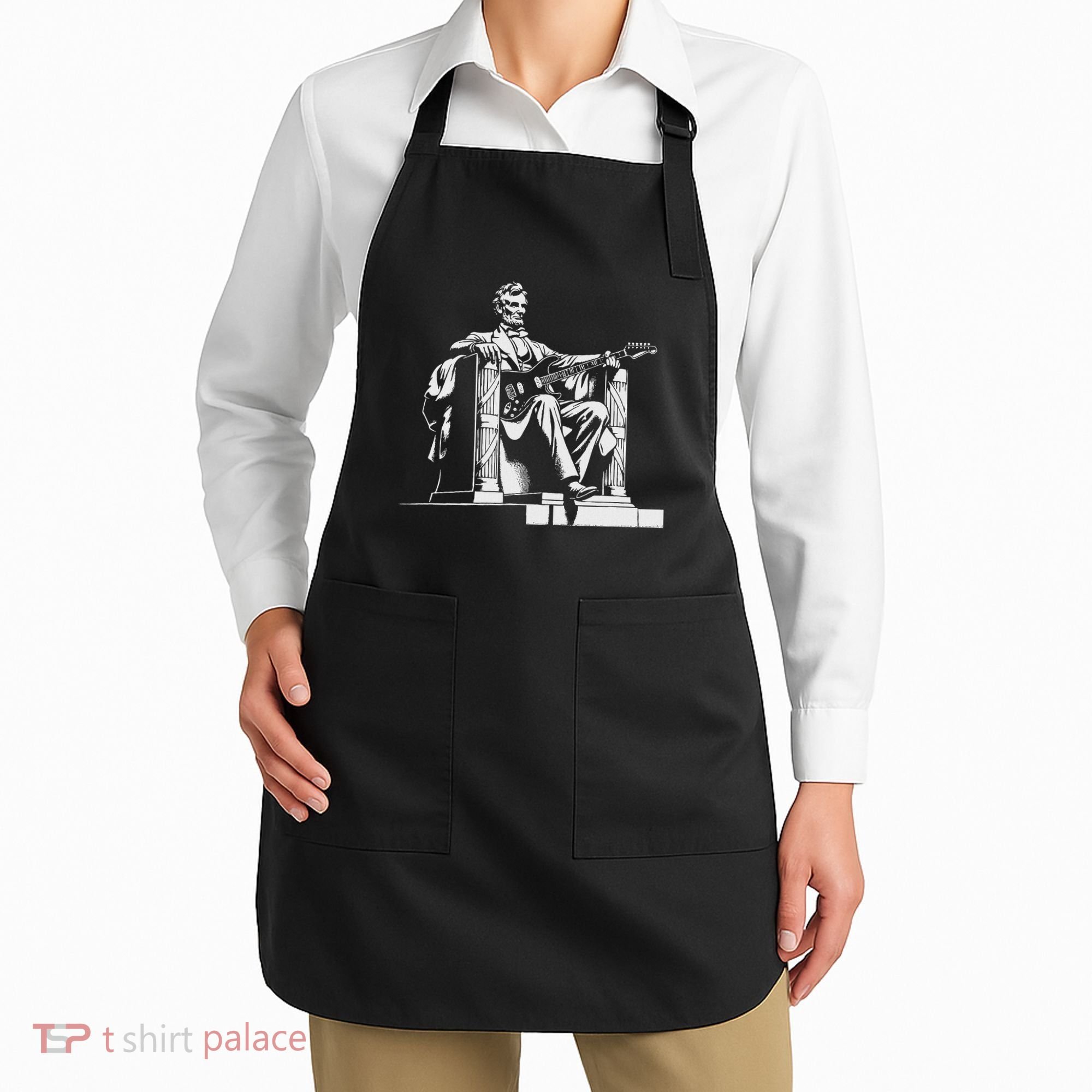 Abraham Lincoln Statue Playing Electric Guitar Funny Apron