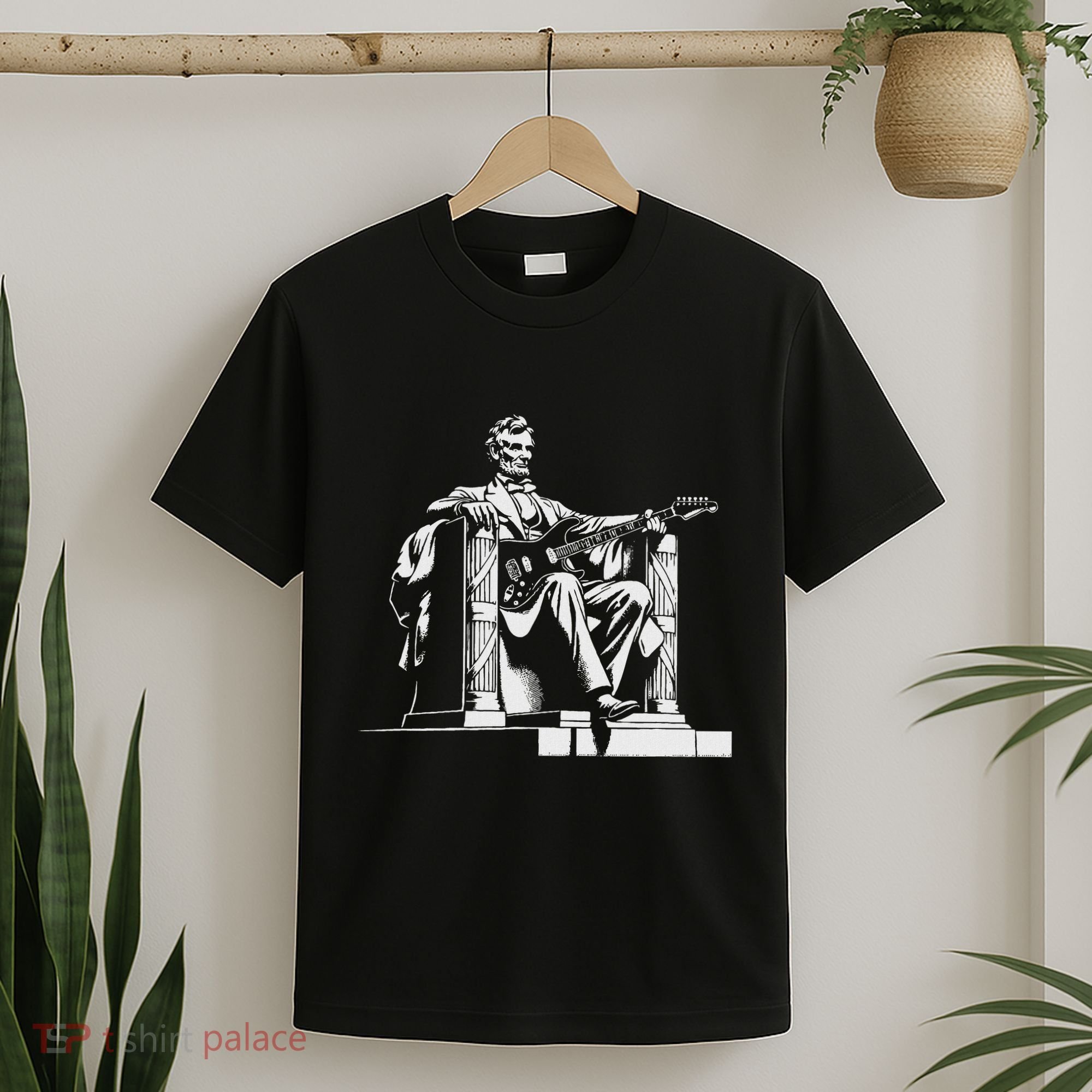 Abraham Lincoln Statue Playing Electric Guitar Funny T-Shirt