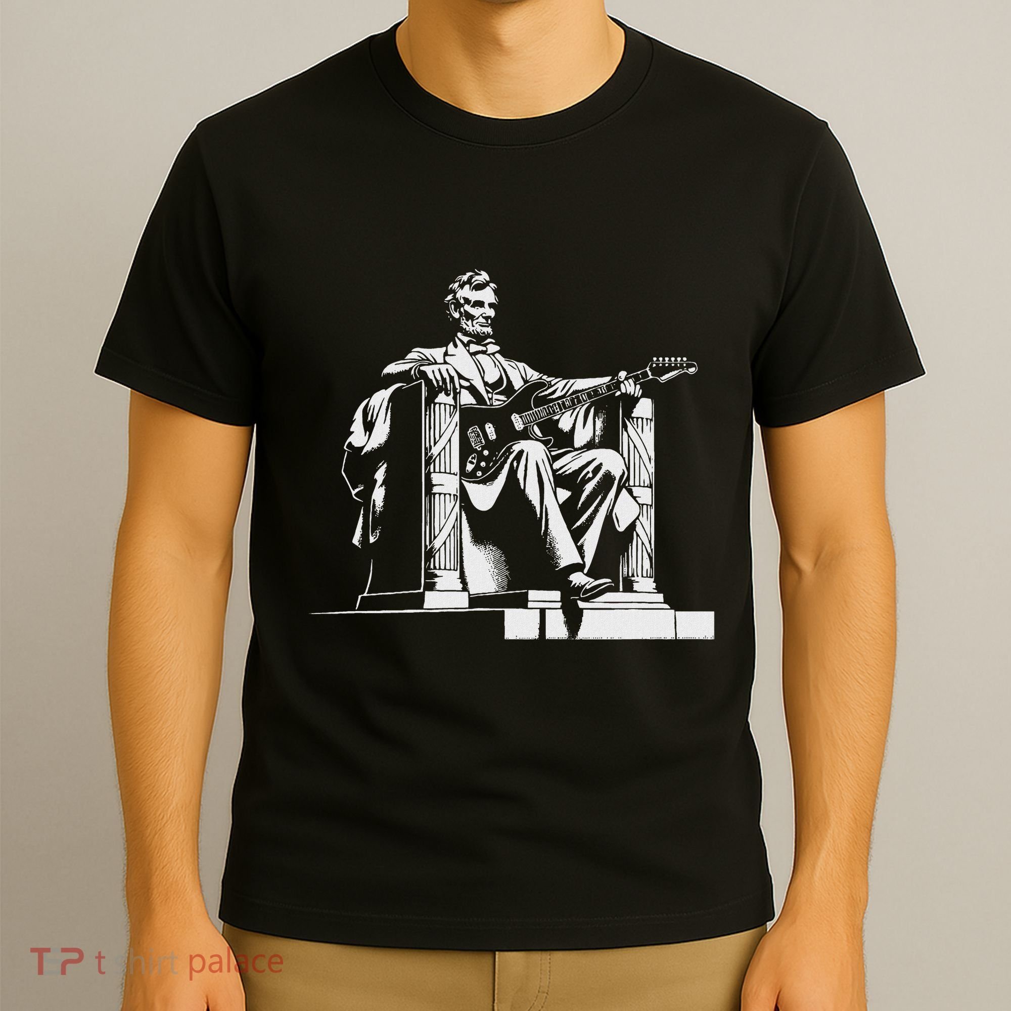 Abraham Lincoln Statue Playing Electric Guitar Funny T-Shirt