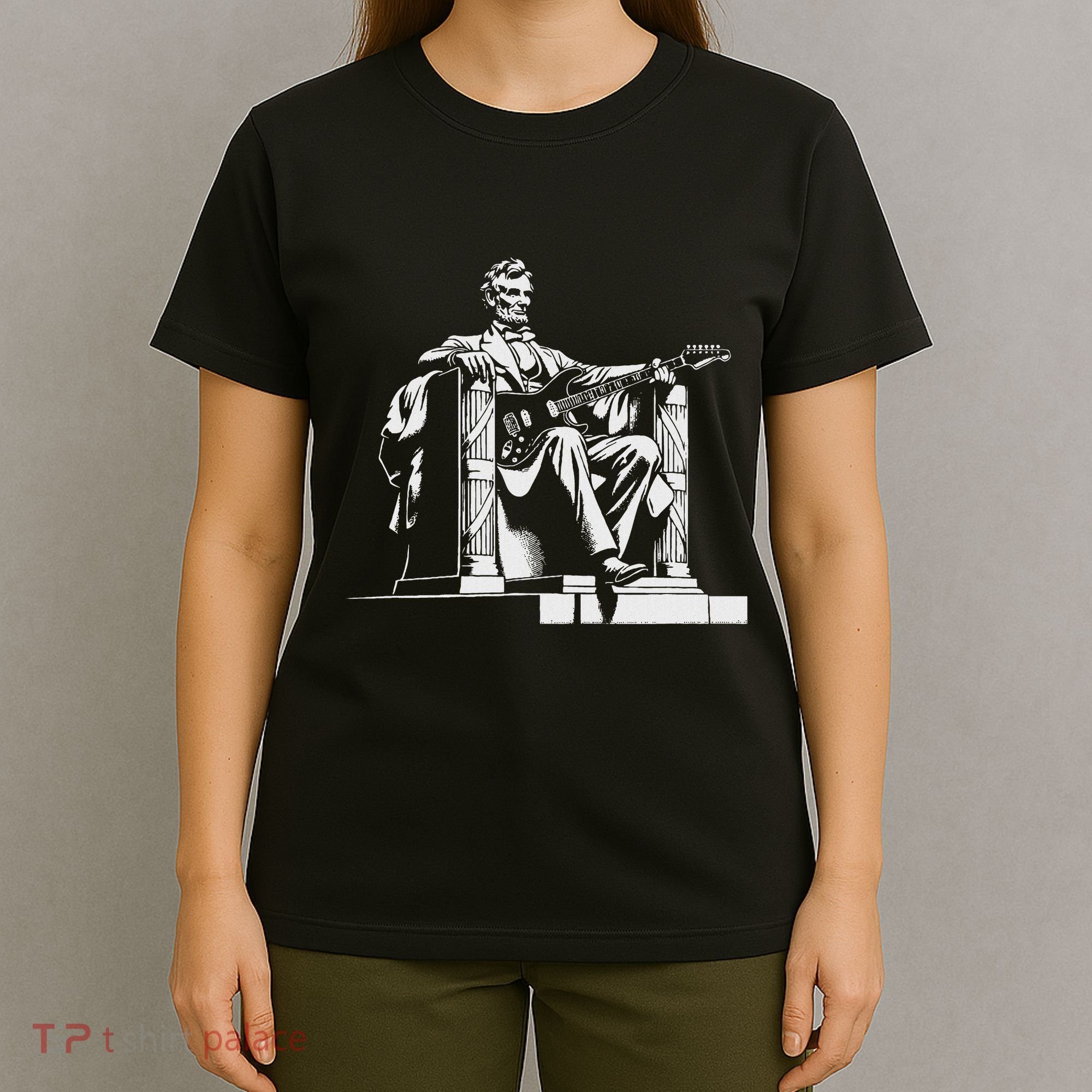Abraham Lincoln Statue Playing Electric Guitar Funny T-Shirt