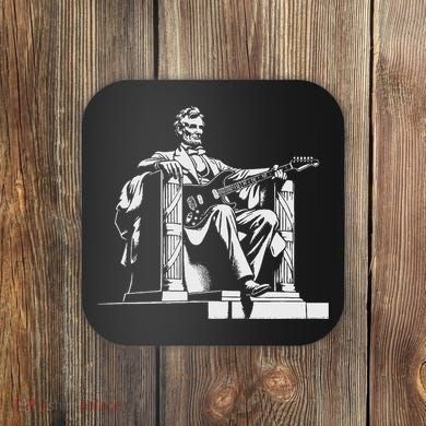Abraham Lincoln Statue Playing Electric Guitar Funny Coaster